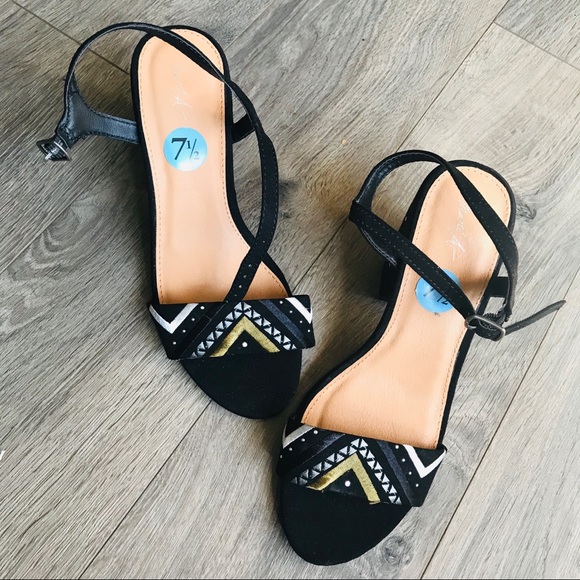embroidered block heel sandals